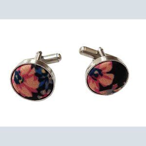 Gascoigne Cufflinks Silk Silver Metal Floral G7R Men's